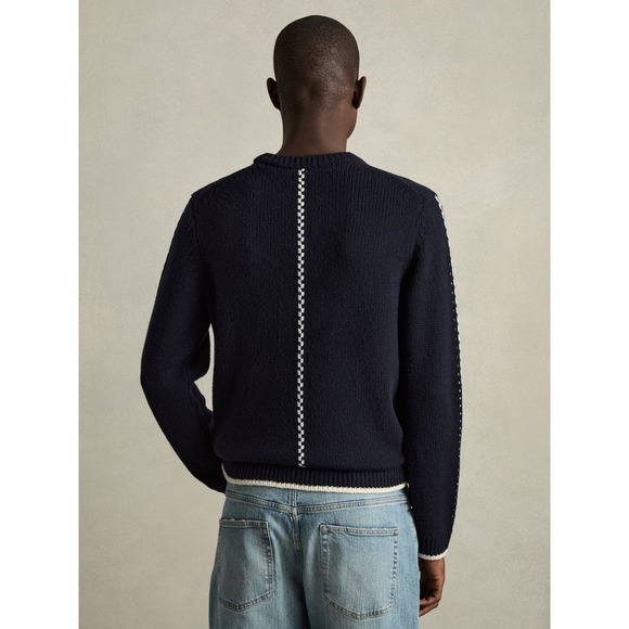 NWOT Reiss Navy Blue White Argyle Knit Wool Blend Pullover Sweater Size Large - Picture 2 of 9